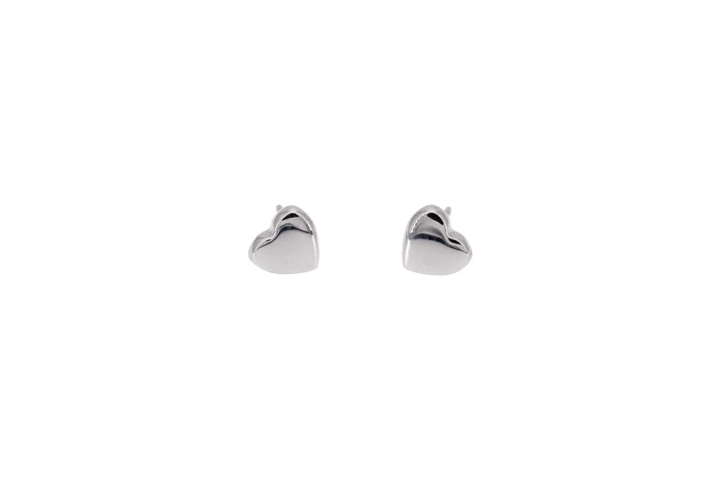 pair of silver heart-shaped stud earrings on white background