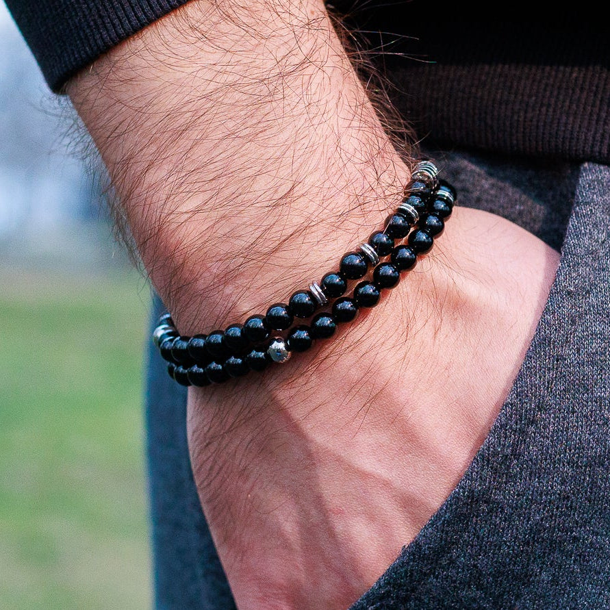 Brățară bărbătească cu bile de onix negru - KLK Romania