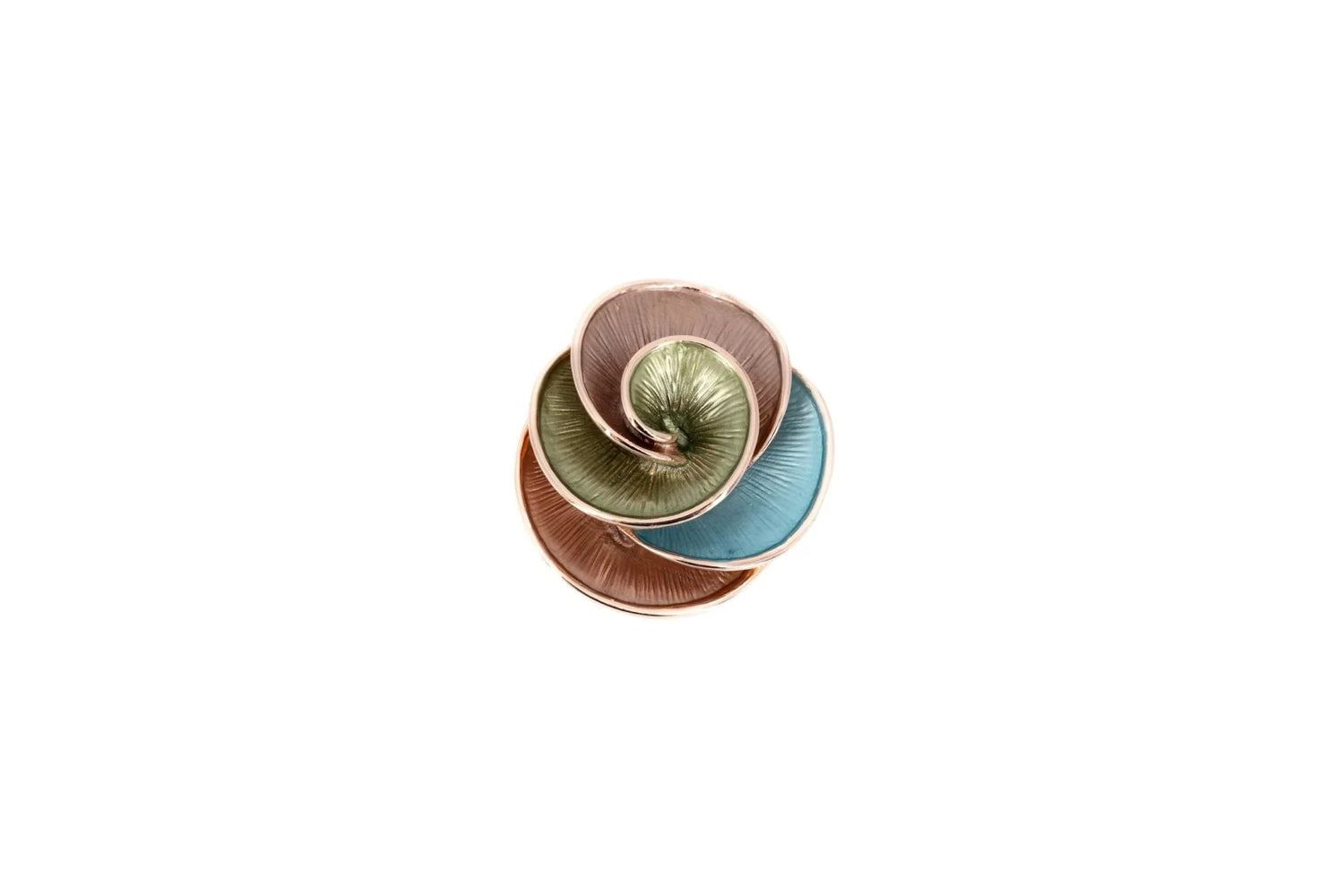 Multicolored enamel flower brooch with gold trim and artistic petal design