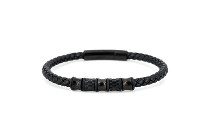 Brățară bărbătească din piele cu componente din oțel negru