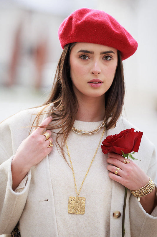 Colier lung cu lanț din alamă și pătrat ciocănit si lustruit KLK Romania