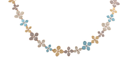Colier scurt din zamac cu motive florale multicolor auriu roz