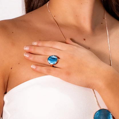 Inel pictat manual aur roz Minerva