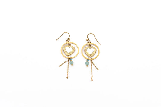 Cercei cu pietre inimă din sidef